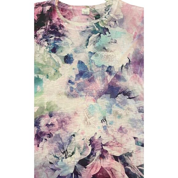 TIME & TRU CAP SLV ROUND NECK BLOUSE, WOMENS, XXL/2XL/20, PINK PURPLE BLUE GRN - Picture 2 of 12